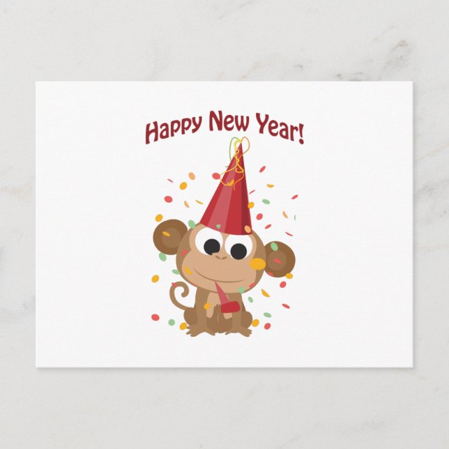 Happy New Year! Monkey Holiday Postcard (Front)