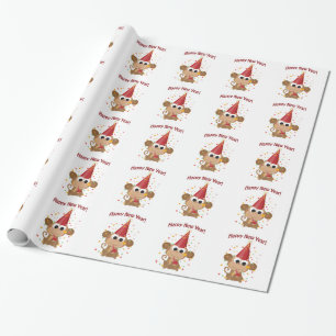 Happy New Year Monkey Wrapping Paper