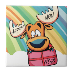 Happy New Year Moose - Festive Celebration Design Ceramic Tile