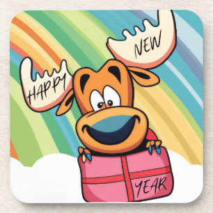 Happy New Year Moose - Festive Celebration Design Coaster