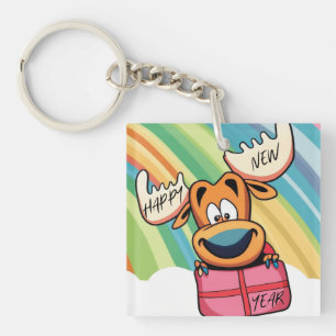 Happy New Year Moose - Festive Celebration Design Key Ring