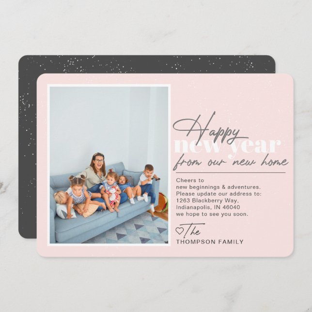 Happy New Year Moving Announcement Blush Photo (Front/Back)