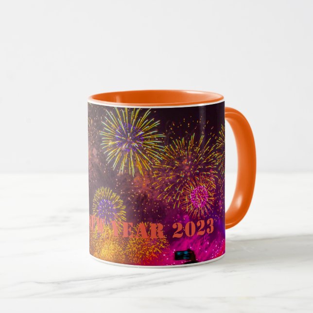 Happy New Year Mug 2024 orange colour  (Front Right)