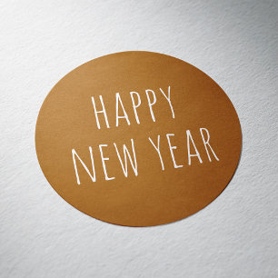 Happy New Year. Mustard yellow cute minimalist Classic Round Sticker