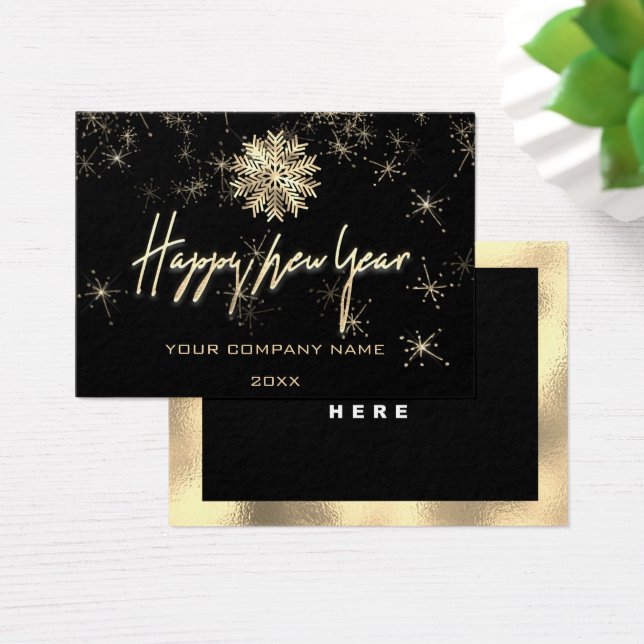 Happy New Year Name Logo Black Gold Snowflakes (Desk)