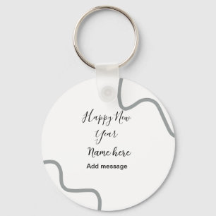 Happy new year name message gray simple holiday key ring
