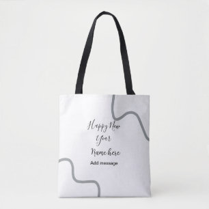 Happy new year name message gray simple holiday tote bag