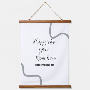 Happy new year name message grey simple holiday hanging tapestry