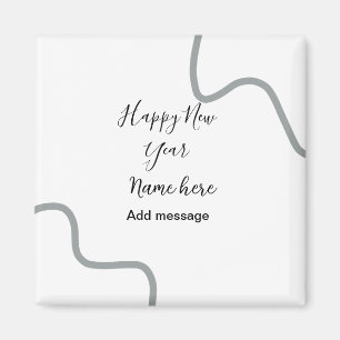 Happy new year name message grey simple holiday magnet