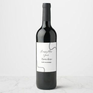 Happy new year name message grey simple holiday  wine label