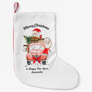 Happy New Year Name Santa truck merry Christmas Small Christmas Stocking