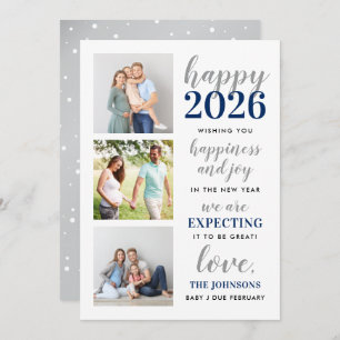 Happy New Year Navy and Silver Expecting in 2024 Holiday Card