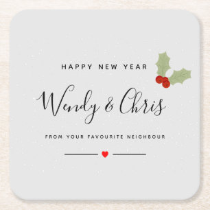 Happy New YEAR  neighbour Square Paper Coaster
