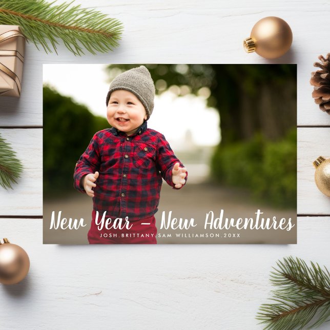 Happy New Year New Adventures Custom Family Photo Holiday Card (Creator Uploaded)