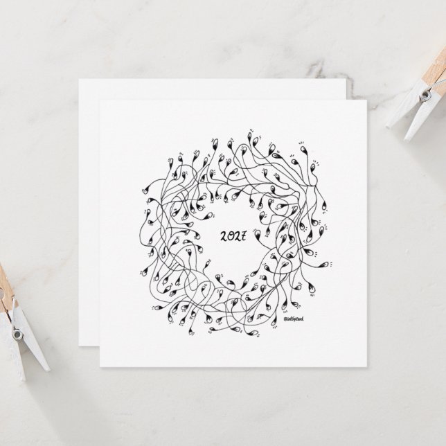 Happy New Year, New Year Greeting Card (Front/Back In Situ)
