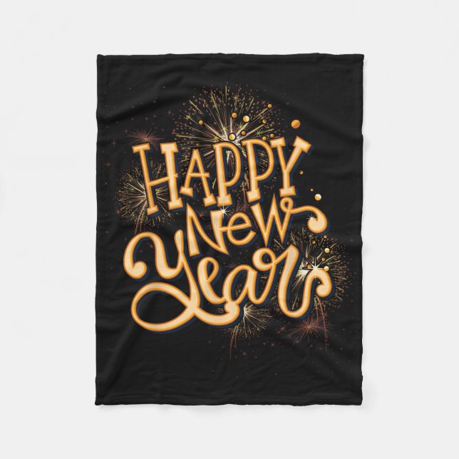 Happy New Year New Years Eve Party , Black  Fleece Blanket (Front)