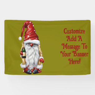 Happy New Year Nisse Gnome Gonk Holding A Bottle  Banner