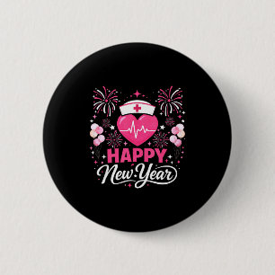 Happy New Year Nurse Crew Heartbeat Medical Celebr 6 Cm Round Badge