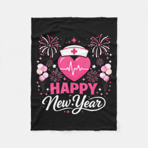 Happy New Year Nurse Crew Heartbeat Medical Celebr Fleece Blanket