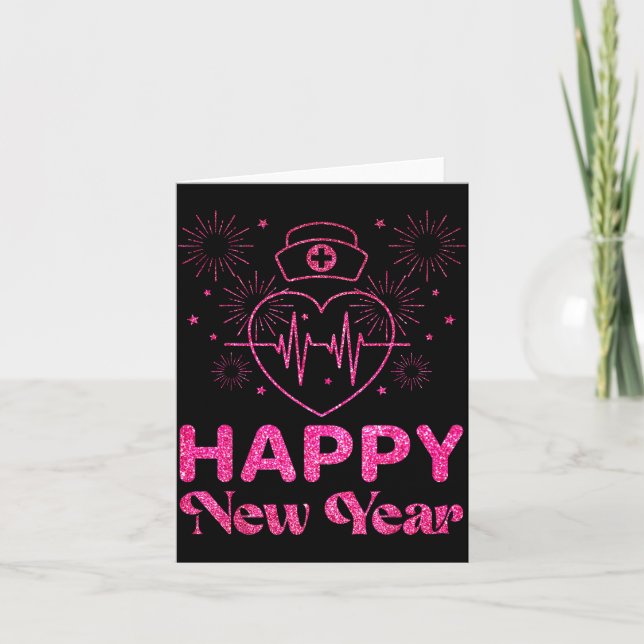 Happy New Year Nurse Crew Heartbeat New Years Eve  Card (Front)