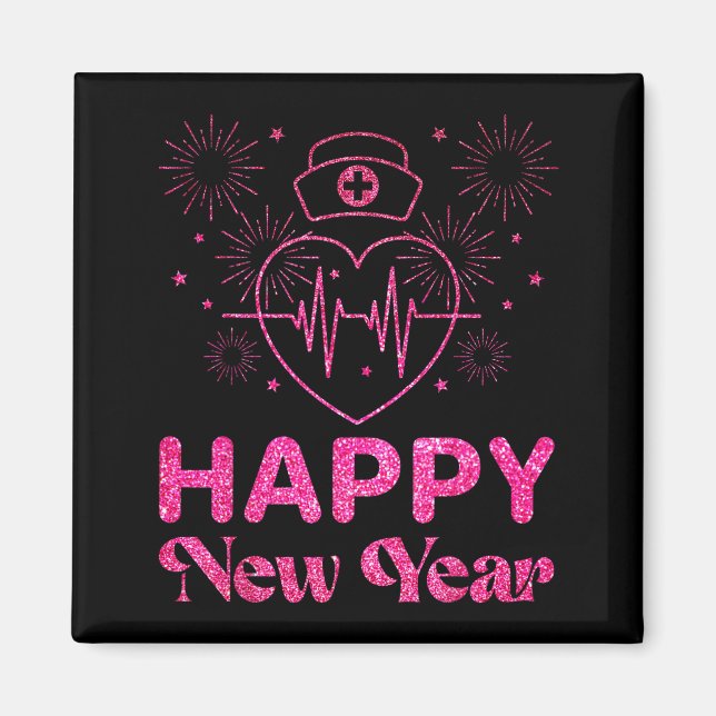 Happy New Year Nurse Crew Heartbeat New Years Eve  Magnet (Front)
