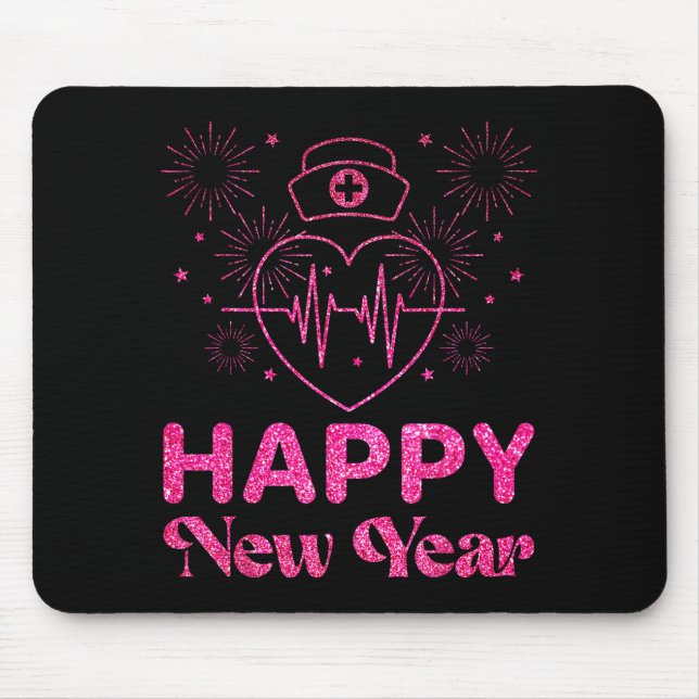 Happy New Year Nurse Crew Heartbeat New Years Eve  Mouse Pad (Front)