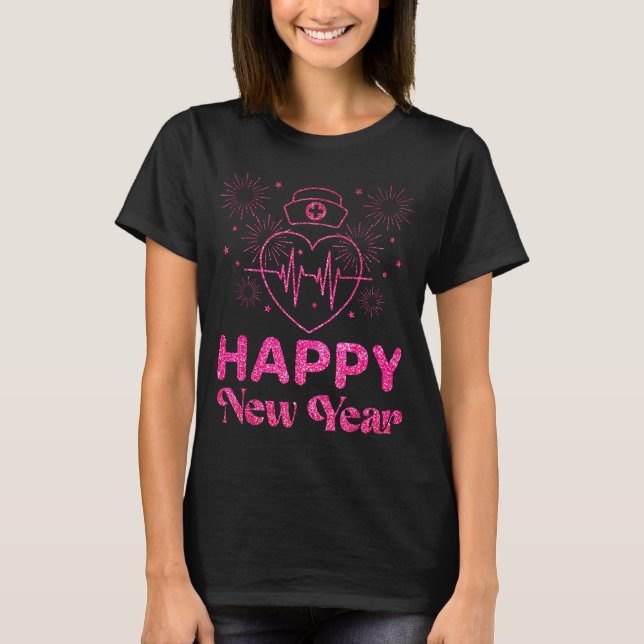 Happy New Year Nurse Crew Heartbeat New Years Eve  T-Shirt (Front)