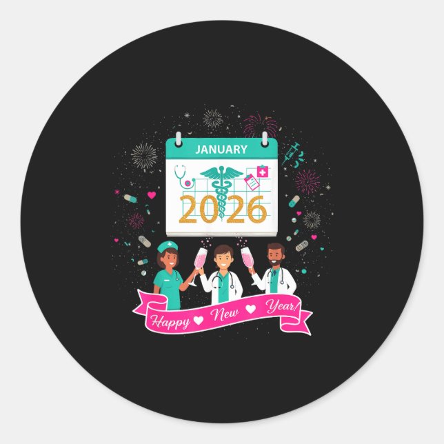 Happy New Year Nurse Shirt; Cute Medical Staff 202 Classic Round Sticker (Front)