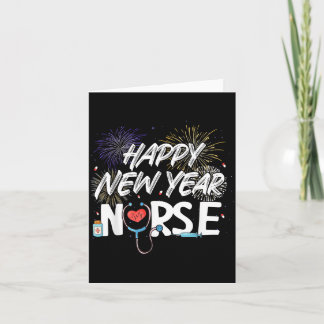 Happy New Year Nurse Stethoscope Fireworks Nursing Card