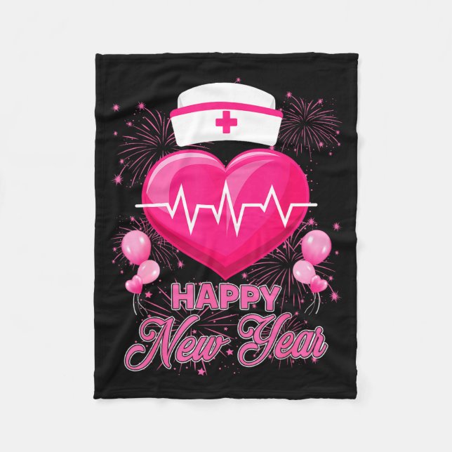 Happy New Year Nurses Heartbeat New Years Eve Part Fleece Blanket (Front)