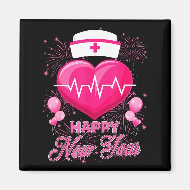 Happy New Year Nurses Heartbeat New Years Eve Part Magnet (Front)