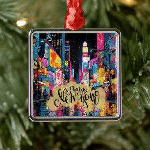 Happy New Year, NYC illustration, Metal Ornament