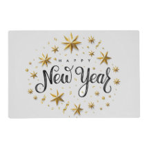 “Happy New Year/Off White” Holiday Placemat