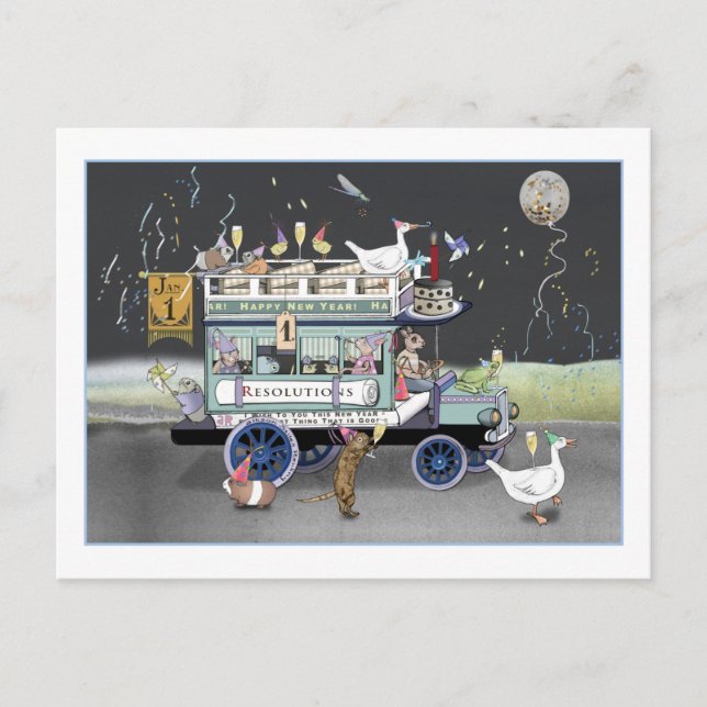 Happy New Year Omnibus Postcard (Front)