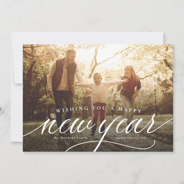Happy New Year one photo elegant Holiday Card (Front)