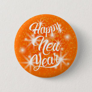 Happy New Year Orange Watercolor Splatter 6 Cm Round Badge