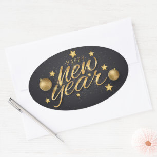 Happy New Year Oval Sticker