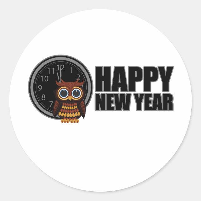 Happy New Year - Owl  Classic Round Sticker (Front)