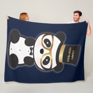 Happy New Year Panda Bear - Leon Tuxedo Fleece Blanket