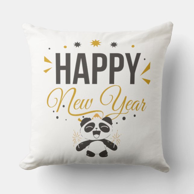 Happy New Year Panda Throw Pillow (Front)