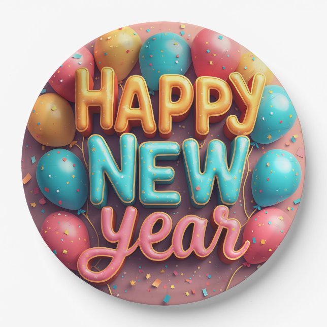 Happy New Year Paper Plate (Front)