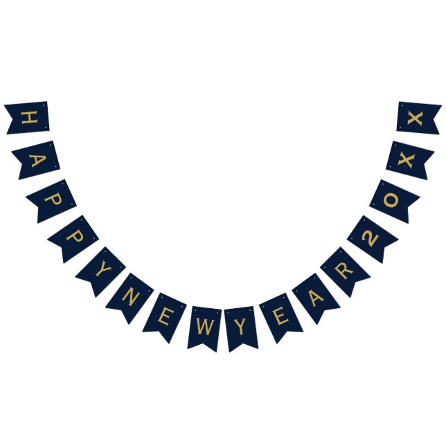 Happy New Year Party 2025 Navy Blue Gold Bunting (All)