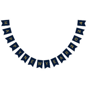 Happy New Year Party 2025 Navy Blue Gold Bunting