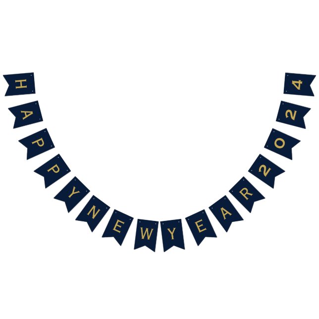 Happy New Year Party 2025 Navy Blue Gold Bunting (All)