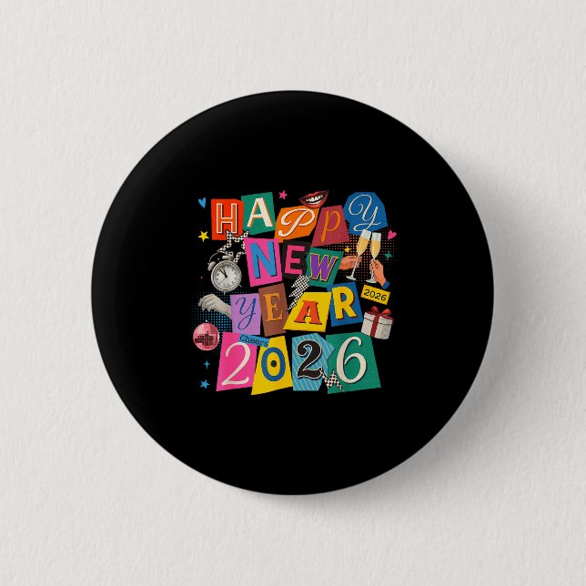 Happy New Year Party 2026 Ballon Family Matching M 6 Cm Round Badge (Front)