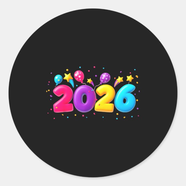 Happy New Year Party 2026 Ballon Family Matching M Classic Round Sticker (Front)
