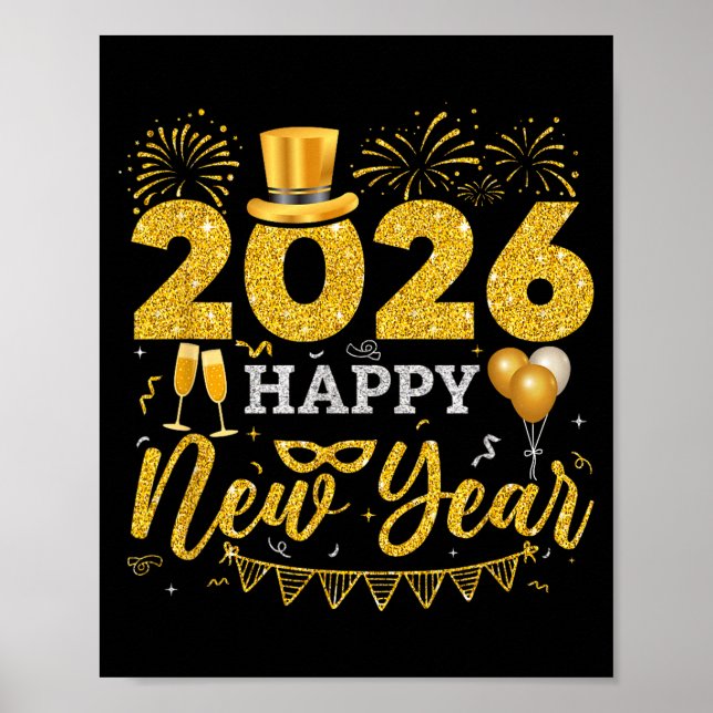 Happy New Year Party 2026 Ballon Family Matching M Poster (Front)