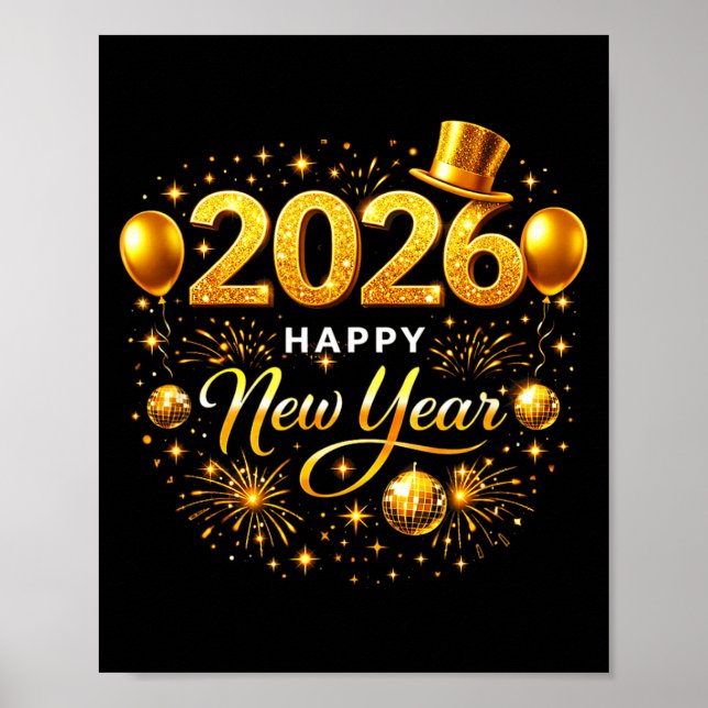 Happy New Year Party 2026 Ballon Family Matching M Poster (Front)