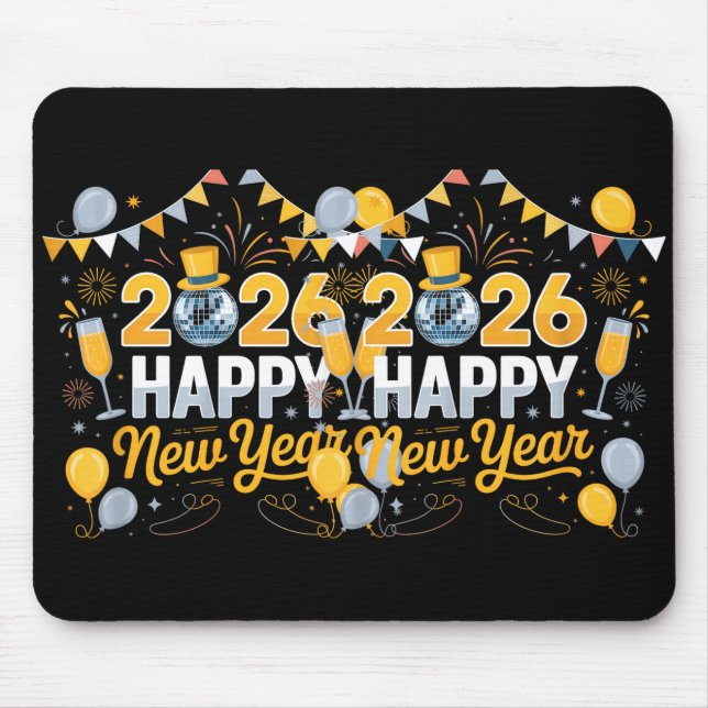 Happy New Year Party 2026 Balloon Family Matching  Mouse Pad (Front)