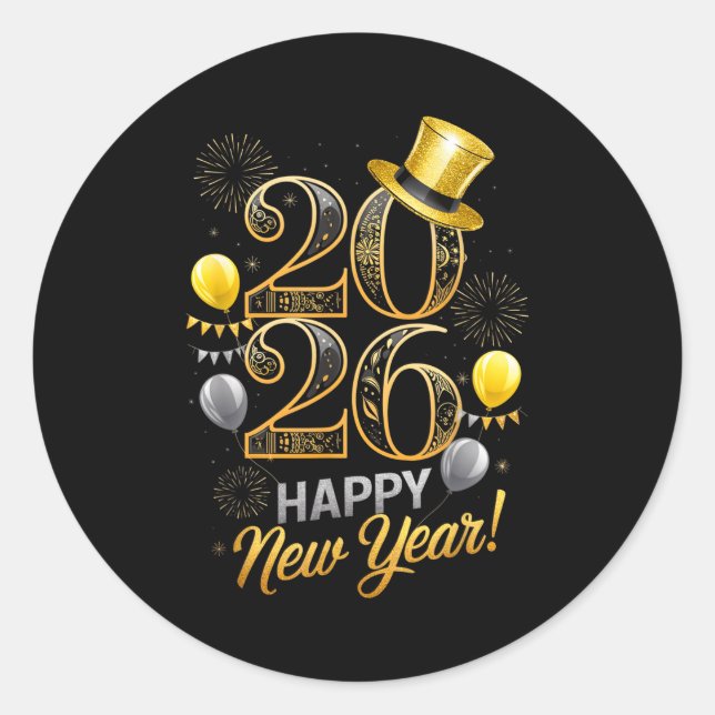 Happy New Year Party 2026 Family Matching Balloon  Classic Round Sticker (Front)